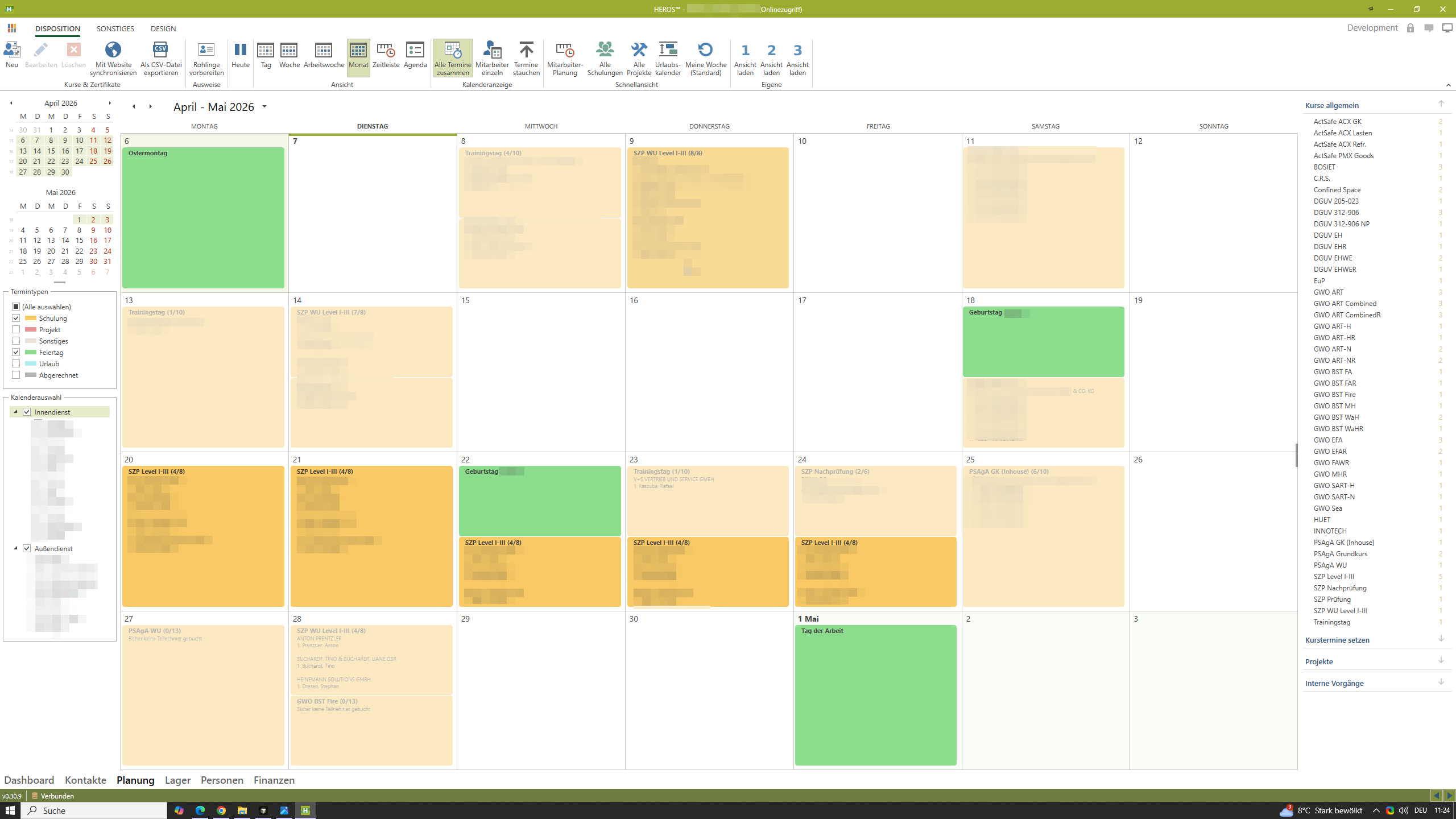 HEROS Dispo-Kalender: Einsatzplanung, Schulungstermine und Ressourcen in einer Ansicht